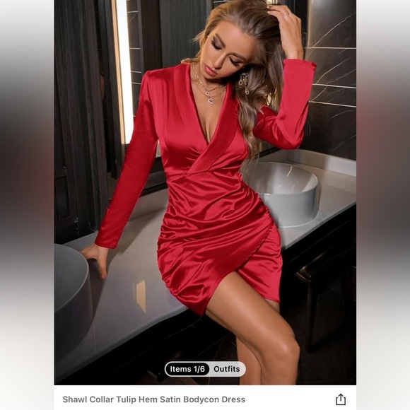 Shawl Collar Tulip Hem Satin Bodycon Dress - Picture 1 of 3